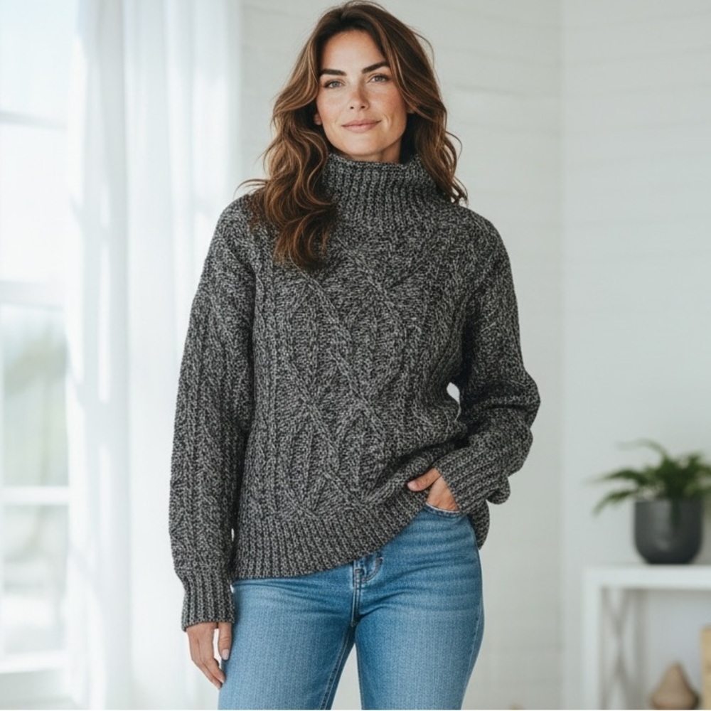 LL BEAN (M) 1912 Heritage Wool Blend Mockneck Sweater Charcoal Marled NWT Warm